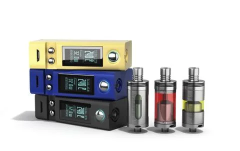 Electronic cigaretts Device box mod to smokeless smoking 3d render on white Stock Illustration