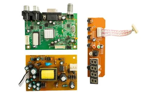 Electronic circuit and component board on white background, PCBA Stock Photos