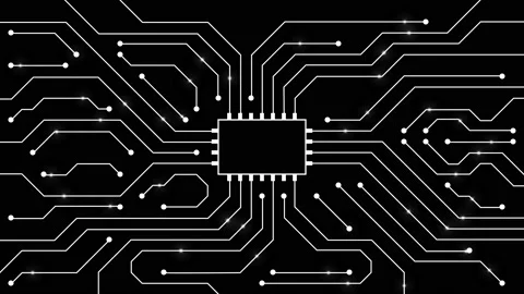 Electronic circuit on black background (seamless loop) Stock Footage 157895069