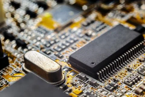 Electronic circuit blur close up computer microcircuits Stock Photos