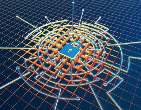 Electronic circuit board and lock, data protection and security Illustrazione stock