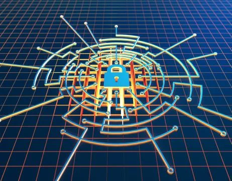 Electronic circuit board and lock, data protection and security Stock Illustration