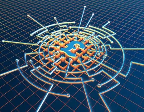 Electronic circuit board and pound, data protection and security Ilustración de archivo