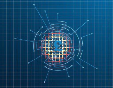 Electronic circuit board and pound, data protection and security Stock Illustration