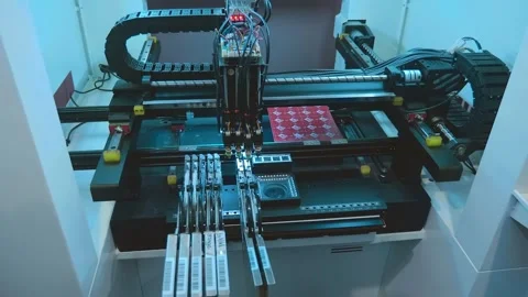 Electronic circuit board assembly machine in the process of work Stock Footage 323840175