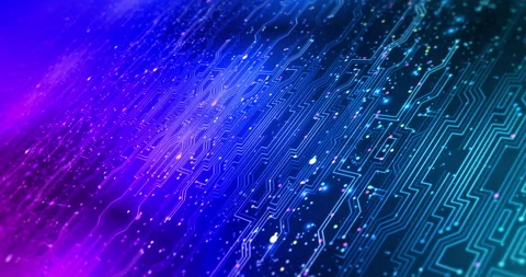 Electronic circuit board background with orange light energy and data. Stock Footage 338417432