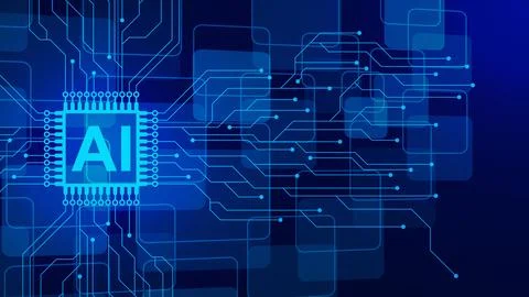 Electronic circuit board of brain working of artificial intelligence AI Stock Illustration