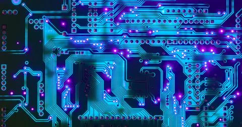 Electronic circuit board close up, background with circuit board 库存照片