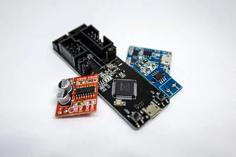 Electronic circuit board close up Stock Photos