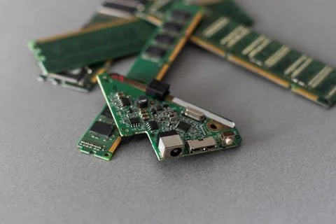 Electronic circuit board close up. Stock Photos