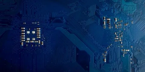 Electronic circuit board close up. semiconductor chip, microchip technology.. Foto stock