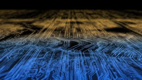 Electronic circuit board with cloud computing and data flow transferring in.. Stockfoto's