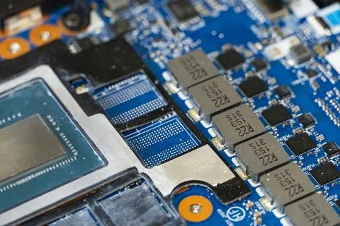 Electronic Circuit Board with Components and Connectors 스톡 사진