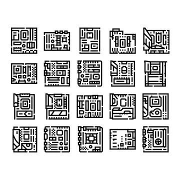 Electronic circuit board computer components collection 库存插图