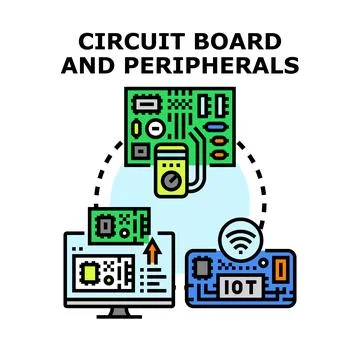 Electronic circuit board connecting computer and iot devices Stock Illustration