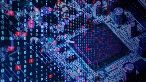 Electronic circuit board. Digital transformation. Video stock 108705395