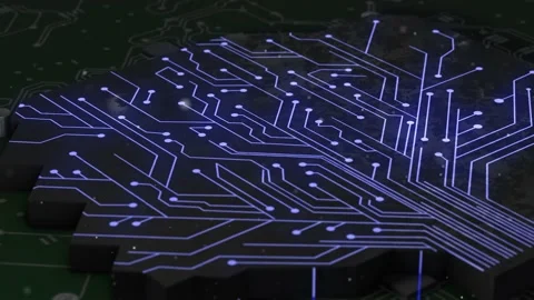 Electronic Circuit Board Digital Tree Branch in Printed Circuit Board Video stock 145840435