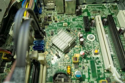 Electronic circuit Board with electronic components, microchips close-up. The Stock Photos