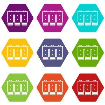 Electronic circuit board icon set color hexahedron Stock Illustration