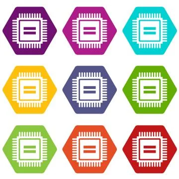Electronic circuit board icon set color hexahedron イラスト素材