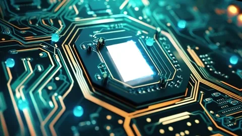 Electronic circuit board light effect green screen background Stock Footage 303782396