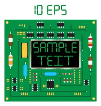 Electronic circuit board with liquid crystal display. Vector illustration. 스톡 일러스트