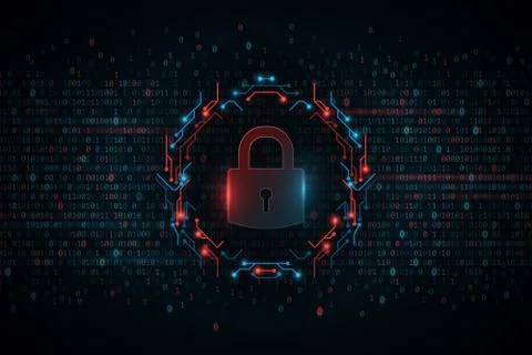 Electronic Circuit Board Lock. Abstract binary programming code background. H Stock Illustration