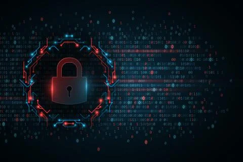 Electronic Circuit Board Lock. Abstract binary software programming code back Illustrazione stock