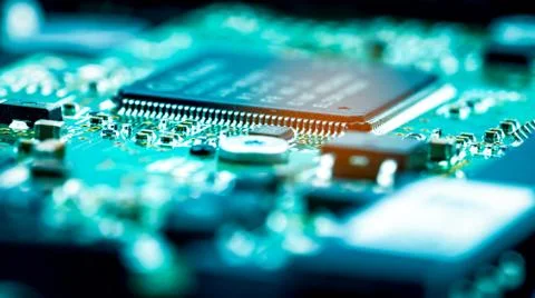 Electronic circuit board. Mainboard of computer. Computer integrated circuit  库存照片