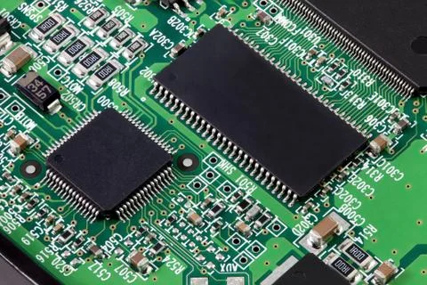 Electronic circuit board with many component parts Stock Photos