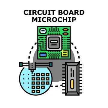 Electronic circuit board microchip and semiconductor wafer concept Stock Illustration