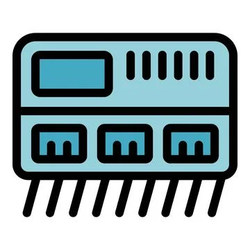 Electronic circuit board with multiple ports and display screen Stock Illustration
