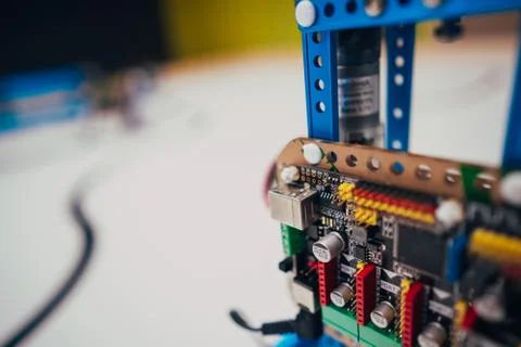 Electronic circuit board with processor and wires Stock Photos