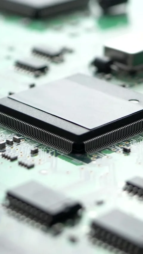 Electronic circuit board with processor, capacitors and chips Stock Footage 280178295