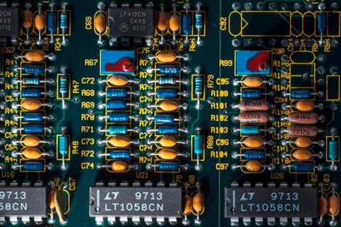 Electronic circuit board with processor macro photo Stock Photos