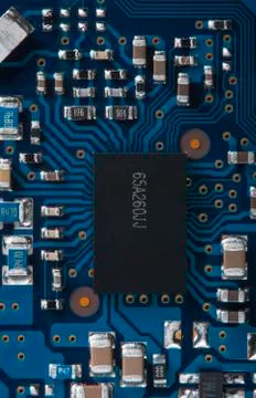 Electronic circuit board with processor macro photo Stock Photos