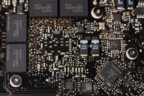 Electronic circuit board with processor Stock Photos