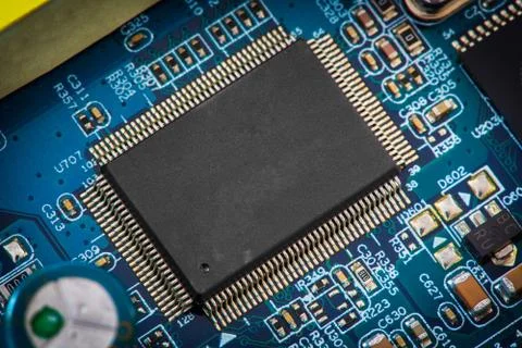 Electronic circuit board with processor Stock Photos