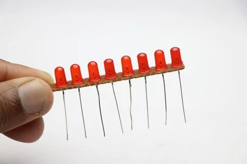 Electronic circuit board with red diode arranged in parallel Stock Photos