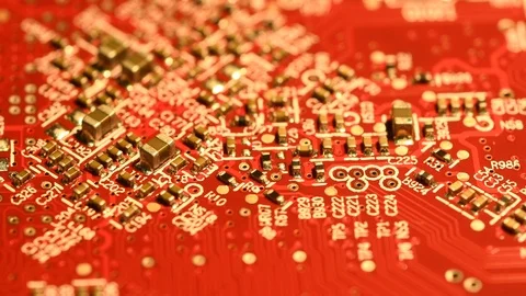 Electronic circuit board in rotation. Macro detail of printed electronic board. Stock Footage 101097974