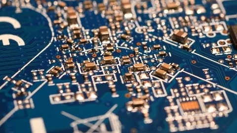 Electronic circuit board in rotation. Macro detail of printed electronic board. Stock Footage 101098064