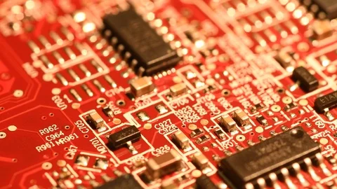 Electronic circuit board in rotation. Macro detail of printed electronic board. Stock Footage 101098202