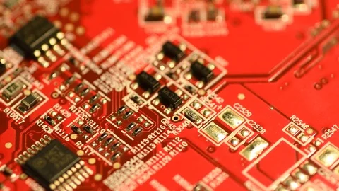 Electronic circuit board in rotation. Macro detail of printed electronic board. Stock Footage 101099964