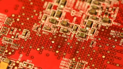 Electronic circuit board in rotation. Macro detail of printed electronic board. Stock Footage 101100029