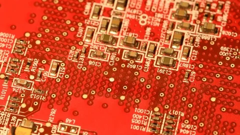 Electronic circuit board in rotation. Macro detail of printed electronic board. Stock Footage 101100044