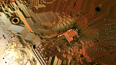 Electronic Circuit board in rotation. Macro detail of printed electronic board. Stock Footage 247453706