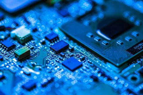 Electronic circuit board showing computer motherboard components 스톡 사진