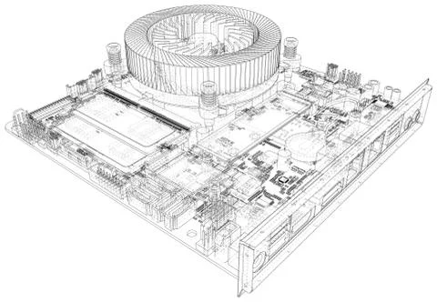 Electronic circuit board. Vector illustration. Wire-frame. Tracing illustration イラスト素材