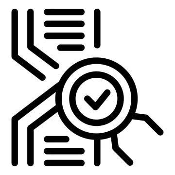 Electronic circuit board verifying data with checkmark icon Stock Illustration