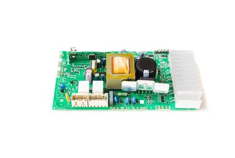 Electronic circuit board of washing machine isolated in white background. Stock Photos
